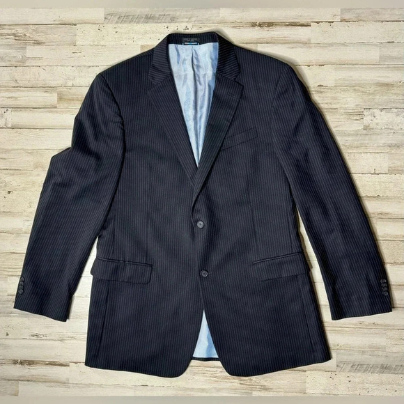 Tommy Hilfiger Other - Tommy Hilfiger Jacket Black Striped 100% Wool Twill Blazer Sport Coat 44L